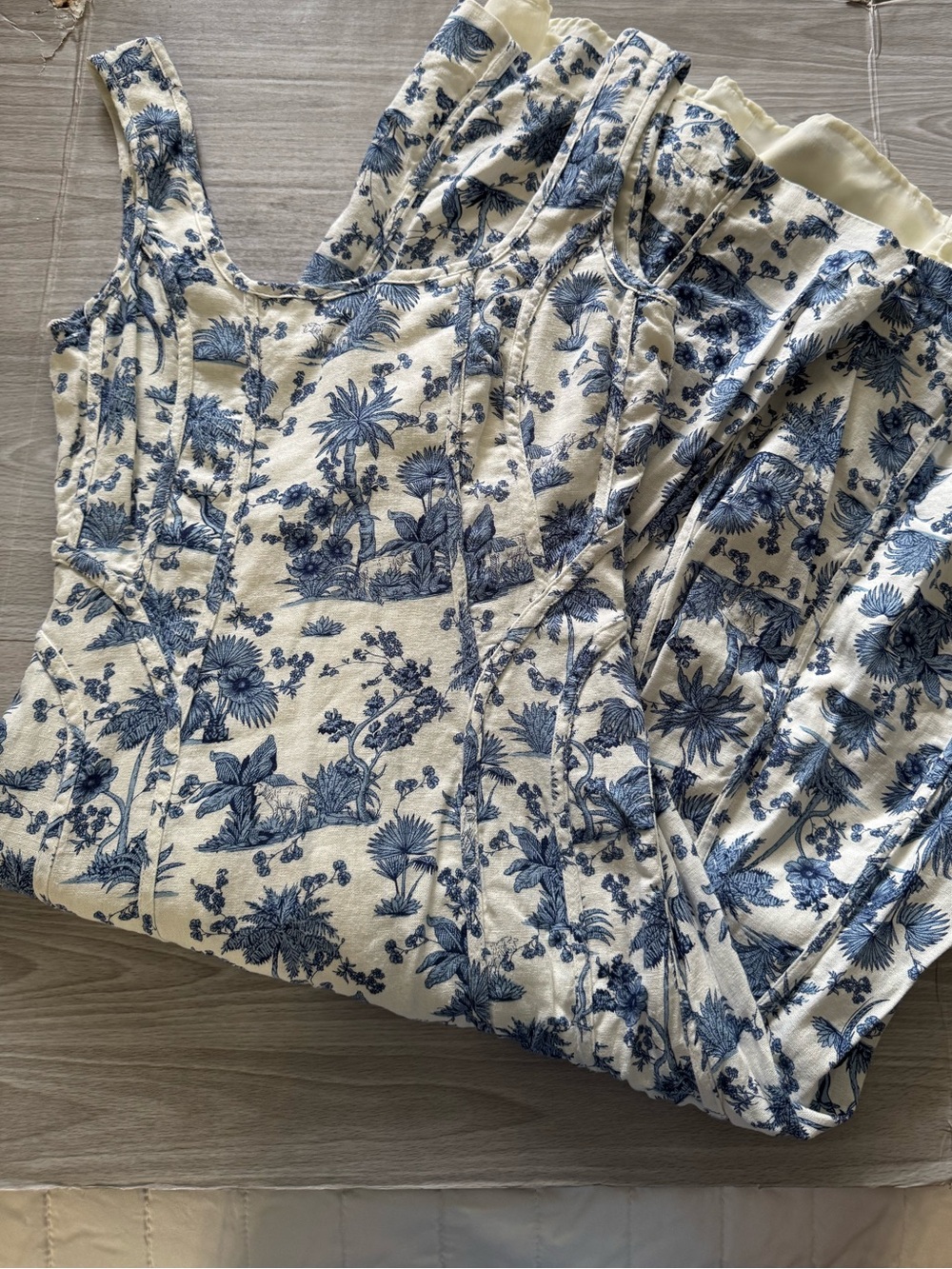 House of Harlow 1960 Blue and Cream Toile Sundress